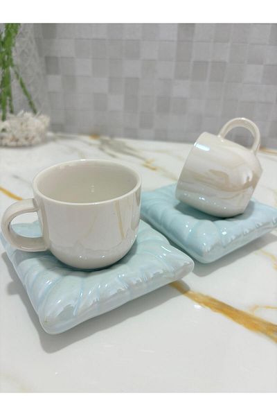 KRD Home Porcelain Pillow Cushion Model Set of 2 Coffee Cups