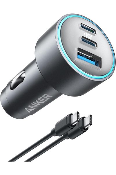 Anker شاحن سيارة 335 - شحن سريع بثلاثة منافذ بقوة 67 وات، مع كابل USB-C متضمن، حجم صغير - أسود