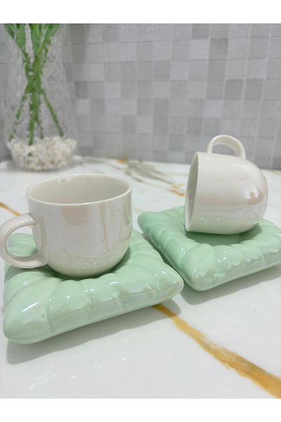 KRD Home Porcelain Pillow Cushion Model Set of 2 Coffee Cups