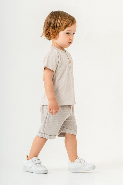 bombe Baby Kids Gray Cotton Shorts 2-Piece Set Trend Fashion Bottom Top Set