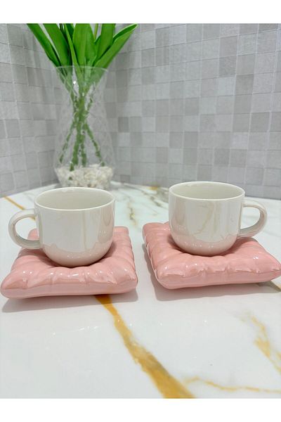 KRD Home Porcelain Pillow Cushion Model Set of 2 Coffee Cups