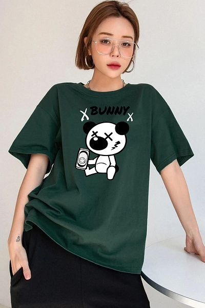 memowear Πράσινο μπλουζάκι Unisex Bunny με χαλαρή εφαρμογή