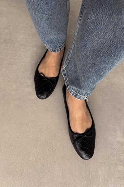 nope21shoess Glamor Siyah Hakiki Deri Babet