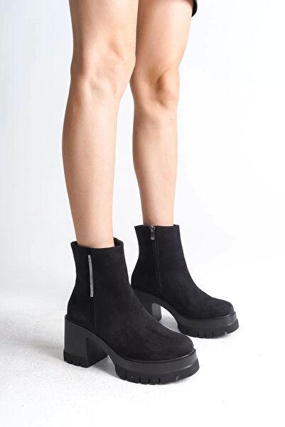 MODE STEP Lisse Zippered Orthopedic Sole Thick Heeled Suede Women's Boots St ...