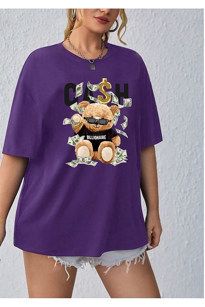 ciwi&life Μωβ μπλουζάκι Unisex Cash Bear με εμπριμέ χαλαρή εφαρμογή