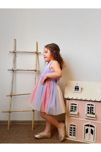 penu baby kids Lilac Top Sleeveless Satin Square Collar Colorful Skirt Bow Girl's Baby Girl Dress