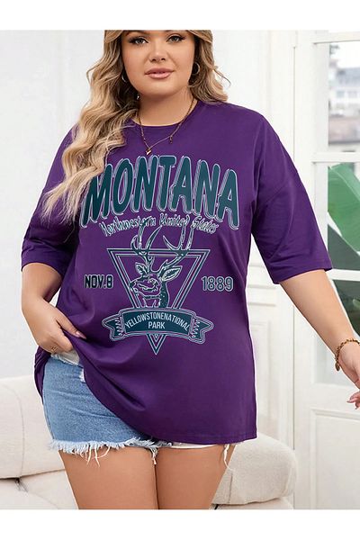 yueswear Μωβ μπλουζάκι Unisex Montana με εμπριμέ χαλαρή εφαρμογή