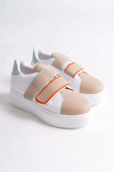 Genel Markalar Valencıa Bağcıksız Cırt Cırtlı Ortopedik Taban Kadın Sneaker Spor Ayakkabı Bt - Beyaz/ten/mavi