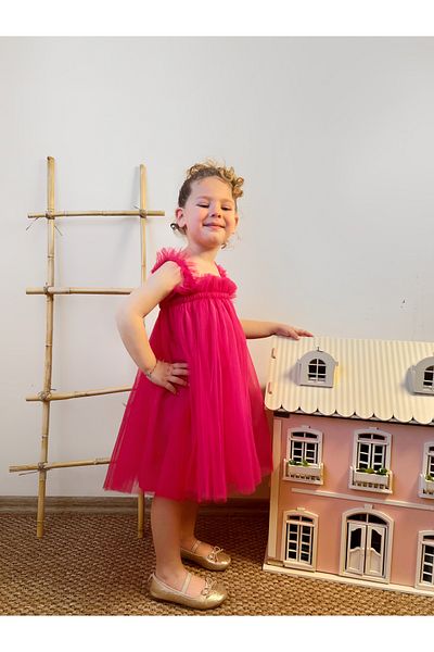 penu baby kids Fuchsia Strappy Tulle Gilet Girl's Dress