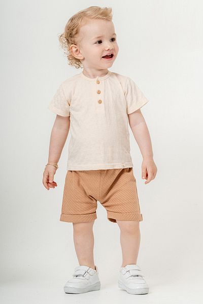 bombe Baby Kids Beige Cotton Shorts 2-Piece Set Trend Fashion Bottom Top Set