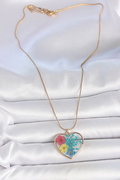 Skygo 316L Steel Gold Color Chain Heart Epoxy Colorful Flower Model Women's Necklace - Tj-Bko10066