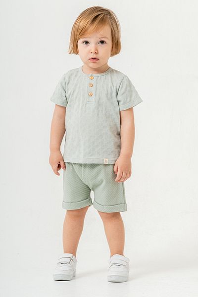 bombe Baby Kids Green Cotton Shorts 2-Piece Set Trend Fashion Bottom Top Set