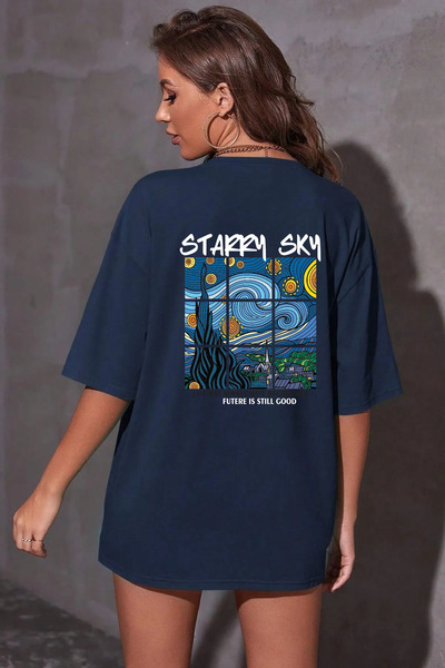 ciwi&life Μπλουζάκι Unisex Starry SKY με εμπριμέ χαλαρή εφαρμογή Navy Blue