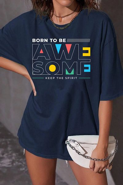 ciwi&life Μπλουζάκι Unisex Awe Some με εμπριμέ χαλαρή εφαρμογή Navy Blue
