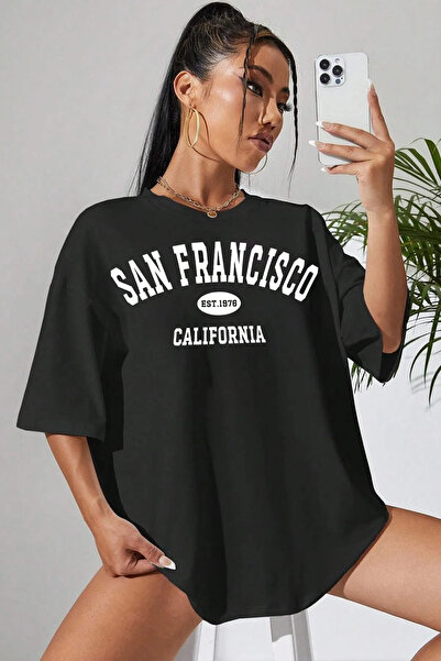 ciwi&life Unisex San Francisco εμπριμέ μαύρο μπλουζάκι με χαλαρή εφαρμογή