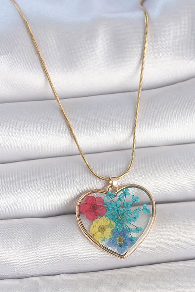 Skygo 316L Steel Gold Color Chain Heart Epoxy Colorful Flower Model Women's Necklace - Tj-Bko10066