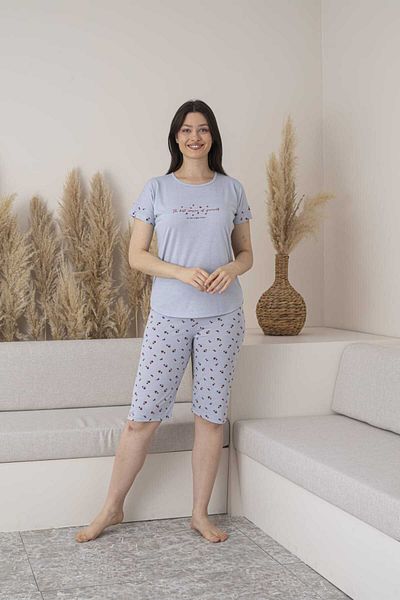 Lio20 Women's Floral Patterned Viscose Short Sleeve Pajamas Capri Set-Gray