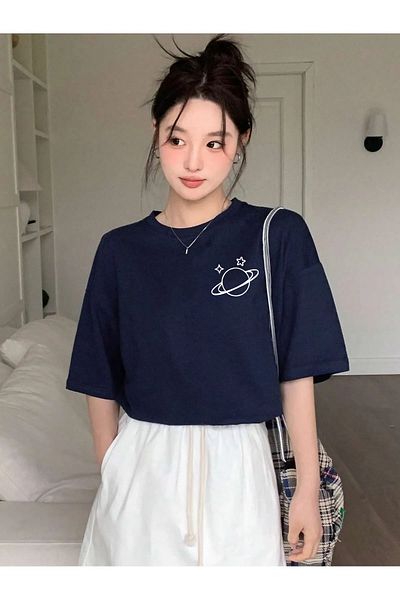 halowear Μπλουζάκι Unisex Saturn με χαλαρή εφαρμογή Navy Blue