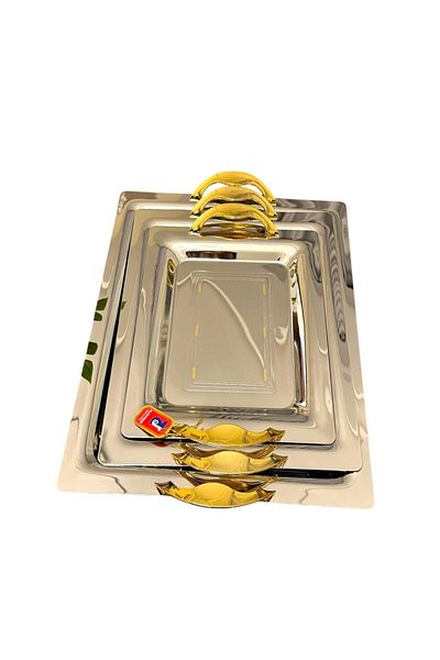 aljahwari 3piece serving tray set, gold and silver