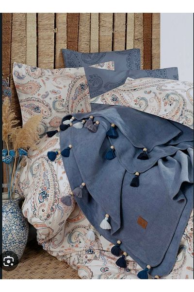 KÜBRAHOME'S Boho Chic Double Blanket Duvet Cover Set Blue