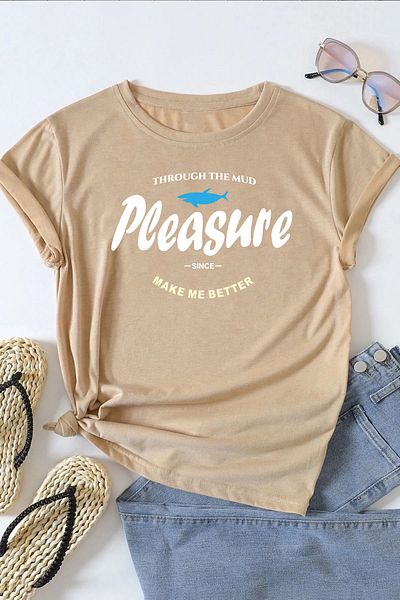 yueswear Μπλουζάκι Unisex Pleasure με χαλαρή εφαρμογή μπεζ