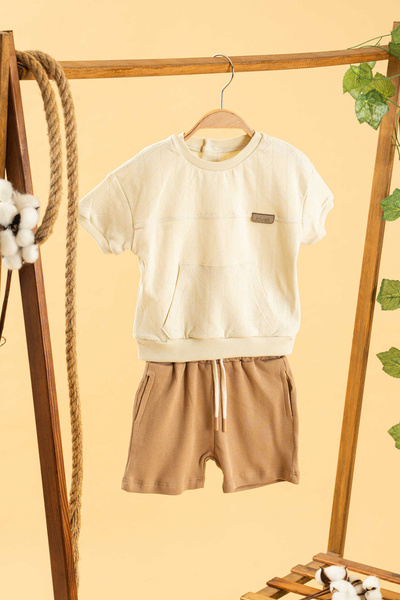 bombe Baby Kids Camel Cotton 2'Li Shorts Suit Trend Fashion Bottom Top Suit