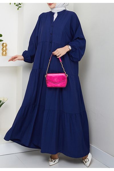 Moda Neva Φόρεμα με μακριά κουμπιά άνετο κούφιο