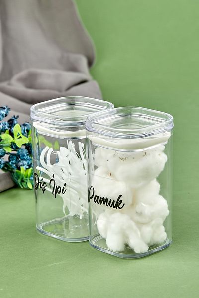 Carat Home Δοχείο αποθήκευσης 2 συσκευασιών ακρυλικό βαμβάκι & νήμα 250 ml