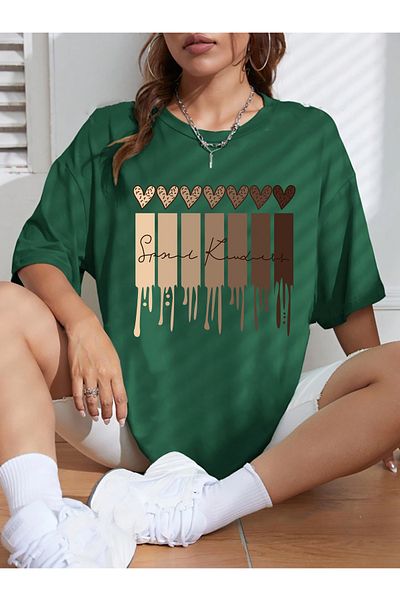 ciwi&life Πράσινο μπλουζάκι Unisex Leopard με στάμπα με καρδιά με χαλαρή εφαρμογή
