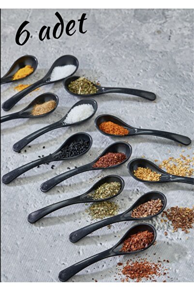 Carat Home 6 Adet Siyah Servis ve Baharat Kaşığı - Kahvaltılık Bal Kaşığı Şek...