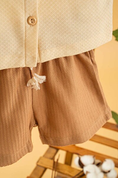 bombe Baby Kids Camel Cotton Shorts 2 Piece Set First I'M Trend Fashion Bottom Top Set