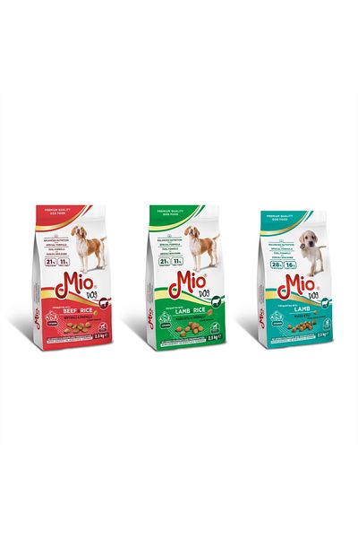 MİO Hrana caini adulti❤️ si hrana caini junior⭕, puppy, Mio Dog, uscata, Premium, 3 saci de cate 2.5 Kg