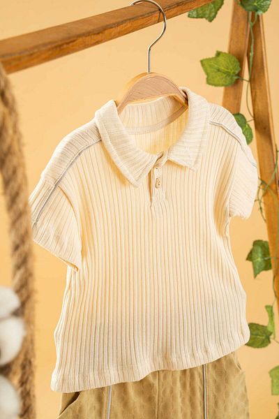 bombe Baby Kids Beige Cotton Shorts 2-Piece Set Trend Fashion Bottom Top Set