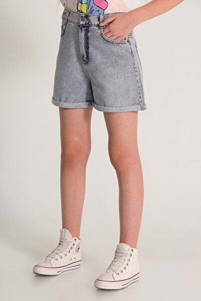 wakawakakidsstore Aylanabilir Bel Taş Baskılı Kız Çocuk Kot Şort