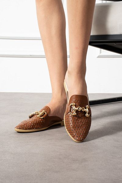 Jackers Women's Skin Laser Perforated Buckle Detailed Indoor and Outdoor Slippers