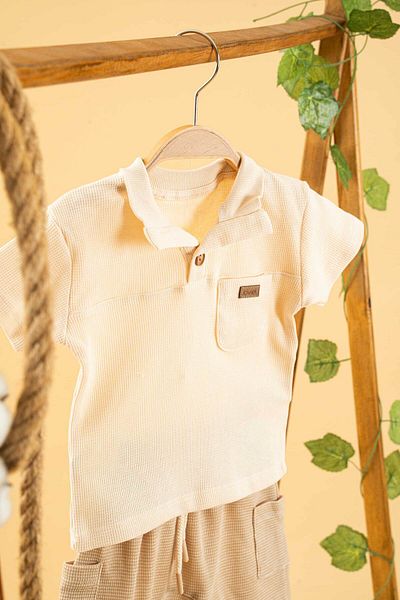 bombe Baby Kids Cream- Beige Cotton 2 Piece Set First Ben Trend Fashion Bottom Top Set