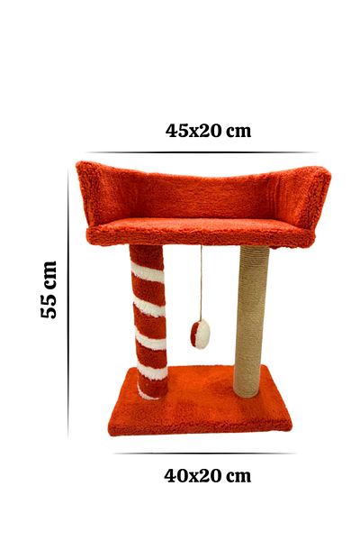 Komano Pontika Plush Textured Soft 2-Tier Bed-Cat Scratching Post with Playpen 55cm Vibrant and Loved Color