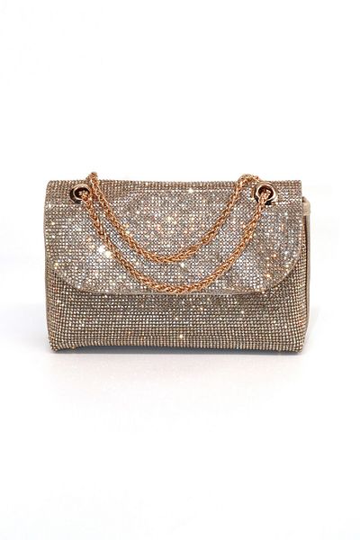 KEEBA Gold Evening Dress Bag with Stones. Women's Gold Evening Dress Stone Bag. Wedding Graduation Portfolio Clutch Invitation Bag