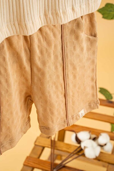 bombe Baby Kids Camel Cotton Shorts 2-Piece Set Trend Fashion Bottom Top Set