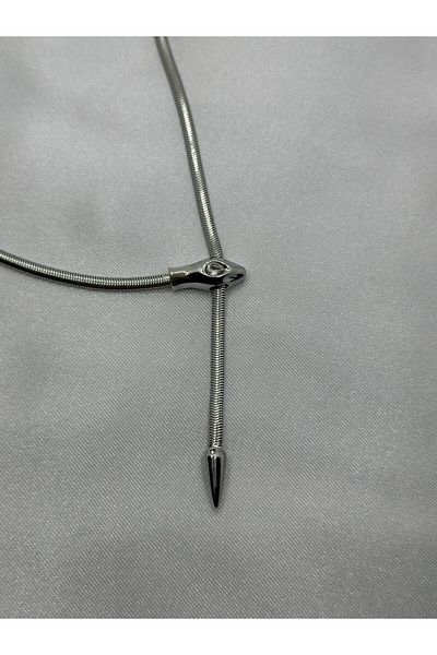 lysiaaccessory Steel Silver Snake Y Model Pendant Necklace