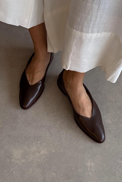 nope21shoess Pure Acı Kahve Hakiki Deri Babet