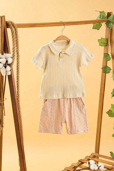 bombe Baby Kids Natural Cotton Shorts 2 Piece Set Trend Fashion Bottom Top Set