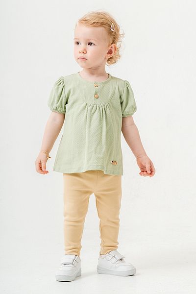 bombe Baby Kids Green Cotton Leggings 2-Piece Set Trend Fashion Bottom Top Set
