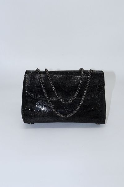 KEEBA Black Evening Bag with Stones. Women's Black Evening Dress Stone Bag. Wedding Graduation Portfolio Clutch Invitation Bag