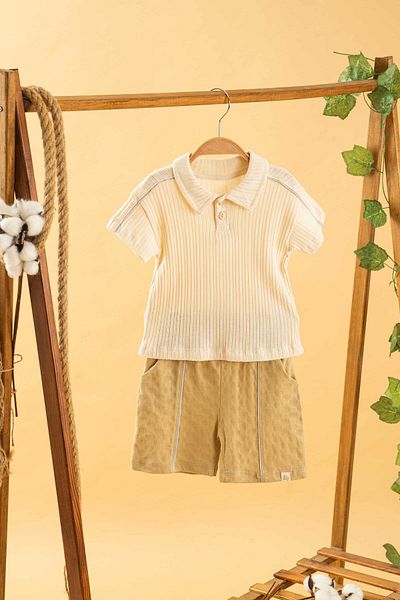 bombe Baby Kids Beige Cotton Shorts 2-Piece Set Trend Fashion Bottom Top Set