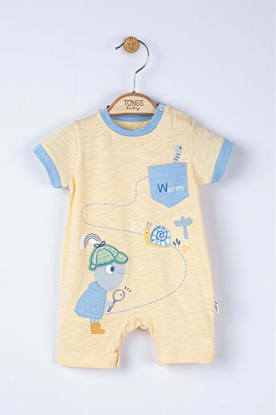 wakawakakidsstore Yellow Baby Rompers with Worm and Snail Print