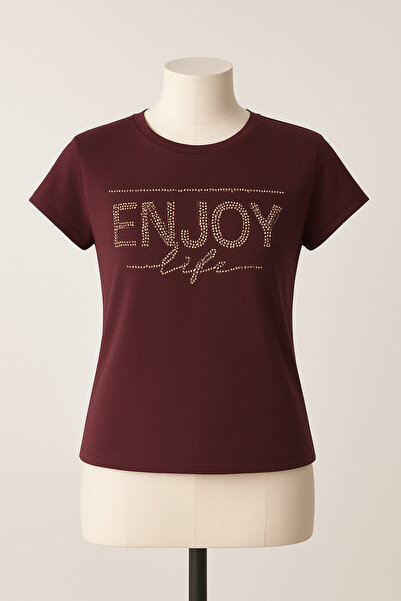 Sarisa Блуза с къси ръкави от вискоза, украсена с камъни, лилава