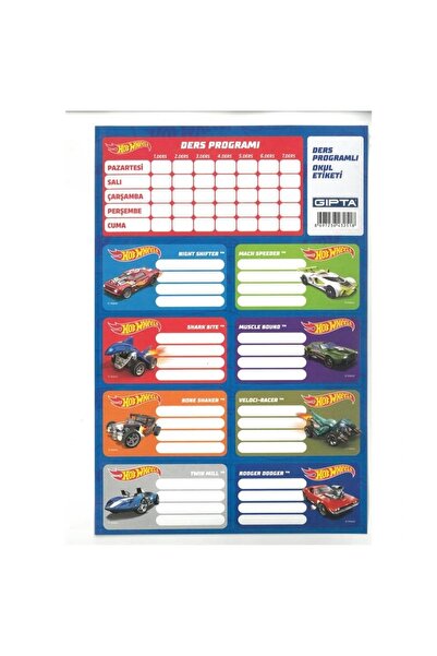 HOT WHEELS Ders Programlı Okul Etiketi 3'lü