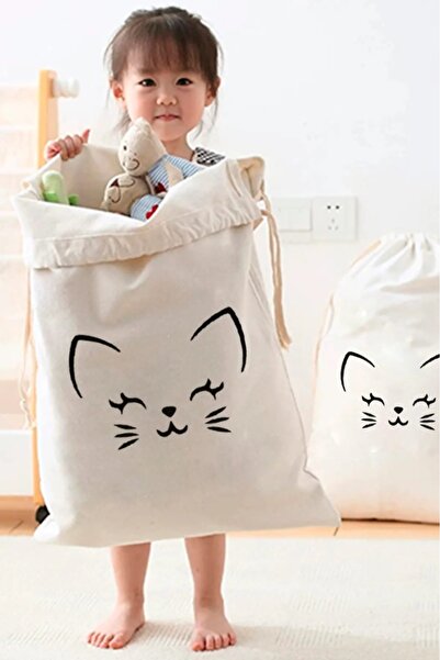 ÇANTAPAK ÇANTAPAK Yıkanabilir Desenli 100% Pamuk Çocuk Oyuncak Dev Düzenleyici Torba -Bez Organizer 50X70CM