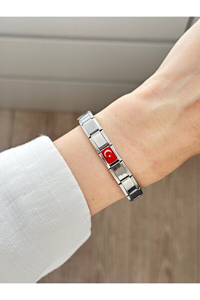 YOUES JEWELRY 9mm Stainless Steel Charm - Unisex Italian Bracelet, Turkey Flag